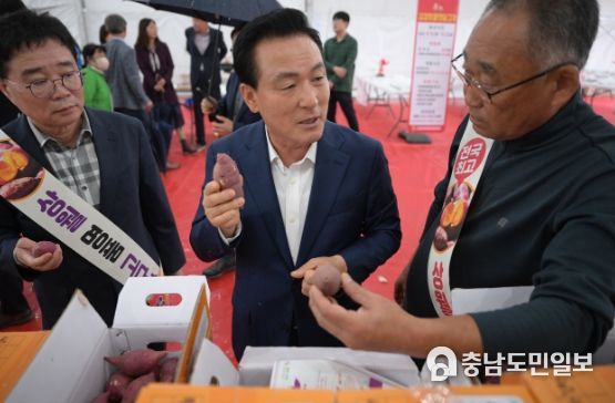 상월고구마 체험관을 둘러보는 백성현 논산시장
